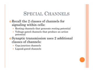 SPECIAL CHANNELS
SPECIAL CHANNELS
 Recall the 2 classes of channels for
signaling within cells:
 Resting channels that g...
