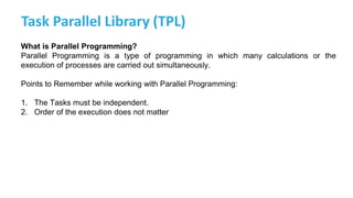 Task Parallel Library C Sync, async and multithreading | PDF
