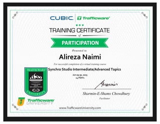 Alireza Naimi
Synchro Studio Intermediate/Advanced Topics
Jun 29‐30, 2023
14 PDH’s
Facilitator
For successful completion of a virtual training course
 
