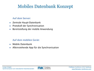 FileMaker Konferenz2010

                       Mobiles Datenbank Konzept

               Auf dem Server:

          • Zen...
