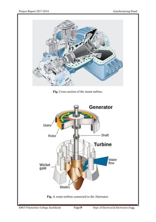 Project Report 2017-2018 Synchronizing Panel
KMCT Polytechnic College, Kozhikode Page|9 Dept. of Electrical & Electronics Engg.
Fig. Cross-section of the steam turbine.
Fig. A water-turbine connected to the Alternator.
 