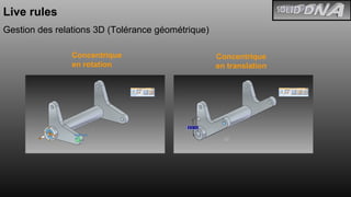 Live rules Gestion des relations 3D (Tolérance géométrique) Concentrique en rotation Concentrique en translation 