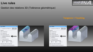 Live rules Gestion des relations 3D (Tolérance géométrique) Tangence + Touching 