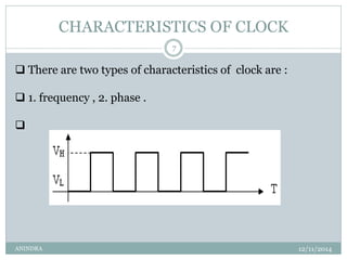 CHARACTERISTICS OF CLOCK 
7 
 There are two types of characteristics of clock are : 
 1. frequency , 2. phase . 
 
ANIN...
