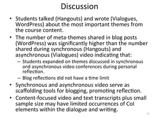 Synchronous Conference Synchronous and asynchronous video conferencing tools | PDF