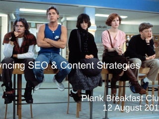 Plank Breakfast Club
12 August 2014
yncing SEO & Content Strategies
1
 
