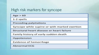 High risk markers for syncope
 