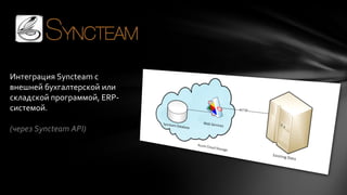 Интеграция Syncteam с
внешней бухгалтерской или
складской программой, ERPсистемой.
(через Syncteam API)

 