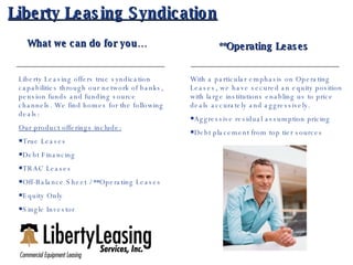 Liberty Leasing Syndication   What we can do for you… ,[object Object],[object Object],[object Object],**Operating Leases  ,[object Object],[object Object],[object Object],[object Object],[object Object],[object Object],[object Object],[object Object]