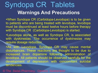 Syndopa CR Tablets
Warnings And Precautions
When Syndopa CR (Carbidopa-Levodopa) is to be given
to patients who are being ...