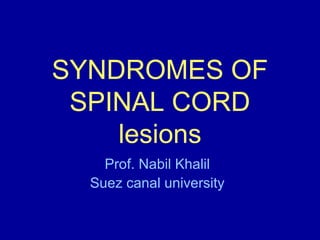 SYNDROMES OF
SPINAL CORD
lesions
Prof. Nabil Khalil
Suez canal university

 