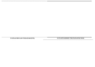 ΤΙ ΕΙΝΑΙ ΜΕΓΑΛΗ ΤΕΣΣΑΡΑΚΟΣΤΗ; Ο ΕΥΑΓΓΕΛΙΣΜΟΣ ΤΗΣ ΠΑΝΑΓΙΑΣ ΜΑΣ
 