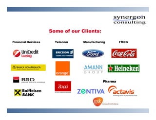Some of our Clients:

Financial Services     Telecom    Manufacturing       FMCG




                                             Pharma
 