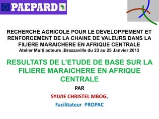 RECHERCHE AGRICOLE POUR LE DEVELOPPEMENT ET
RENFORCEMENT DE LA CHAINE DE VALEURS DANS LA
   FILIERE MARAICHERE EN AFRIQUE ...