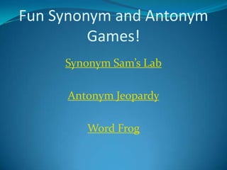 PPT - Today we will review how to determine between synonyms and antonyms  PowerPoint Presentation - ID:9468879