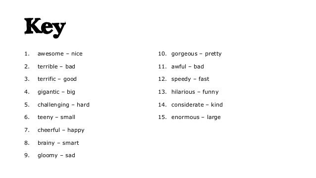 Key Pattern Synonym | synonym quiz adjective efl game Key Pattern Synonym | synonym quiz adjective efl game