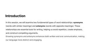 Mastering Synonyms and Antonyms for Effective English Communication | PDF