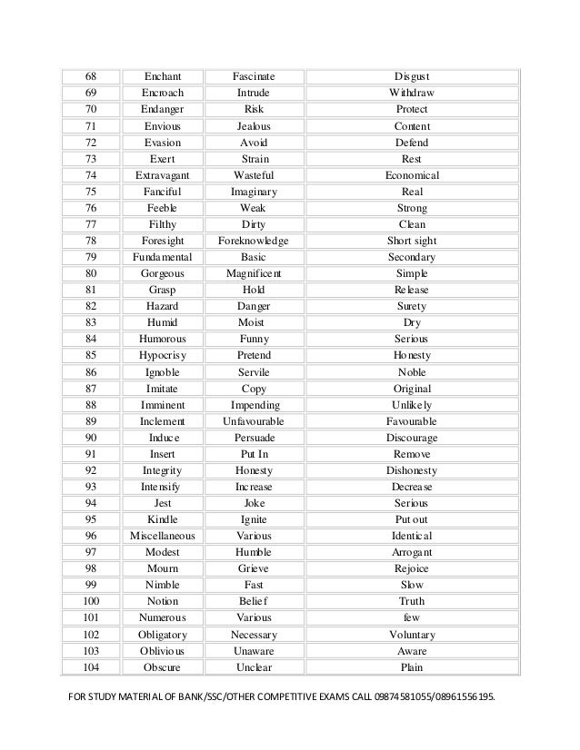 Printables 100 Words With Synonyms And Antonyms synonyms antonyms by das sir 08961556195
