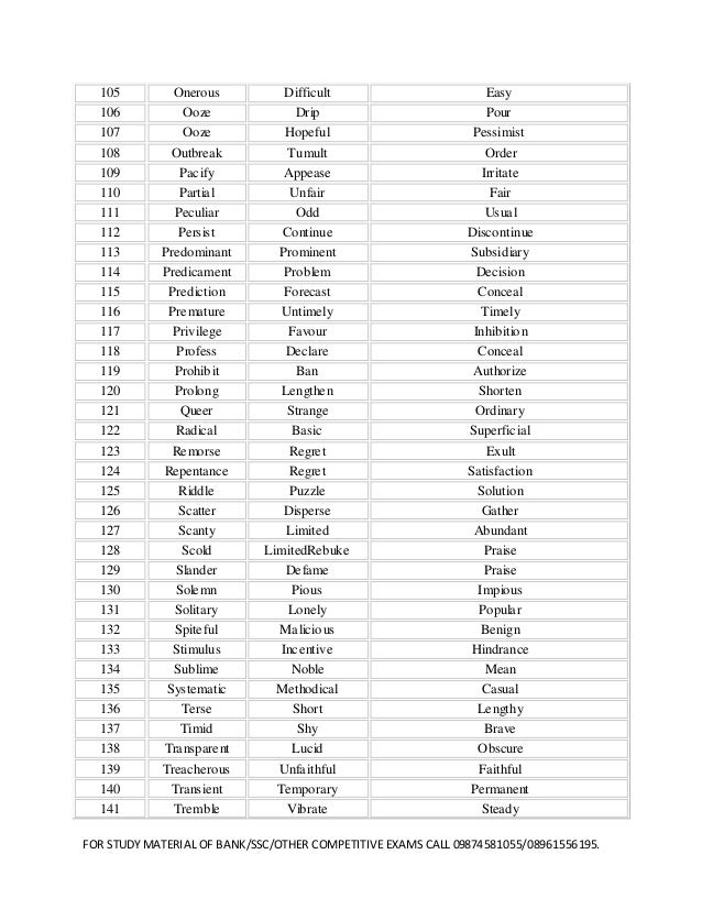 Printables 100 Words With Synonyms And Antonyms synonyms antonyms by das sir 08961556195 4