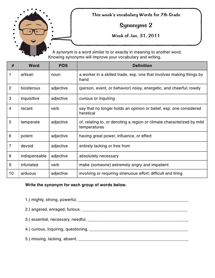 Synonyms 2 7 With Definitions