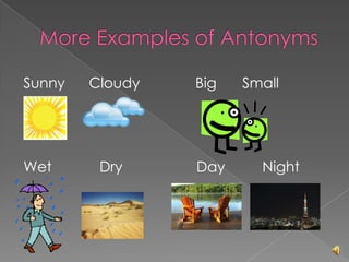 Sunny   Cloudy   Big   Small




Wet      Dry     Day     Night
 