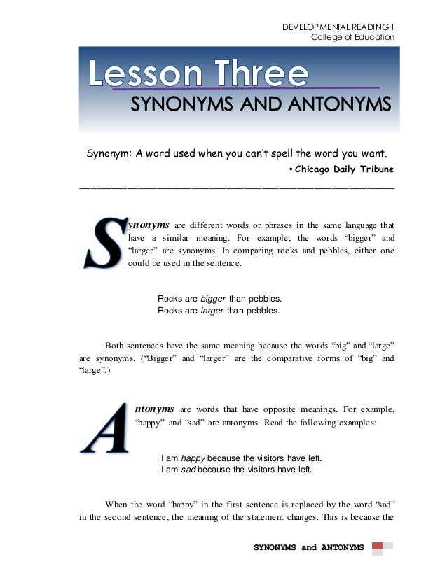 Synonyms And Antonyms Synonyms And Antonyms