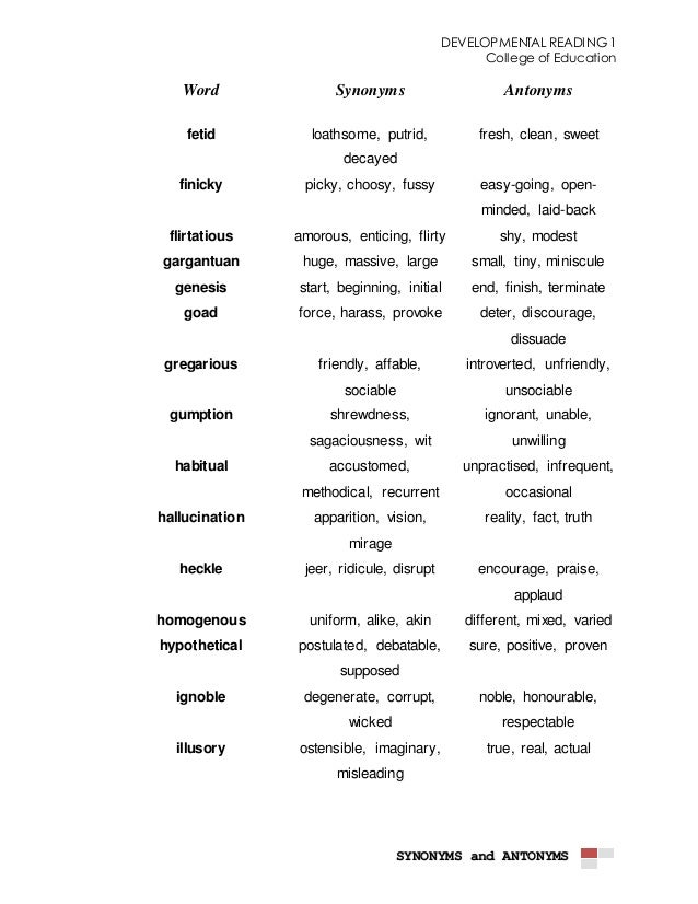 Synonyms and Antonyms