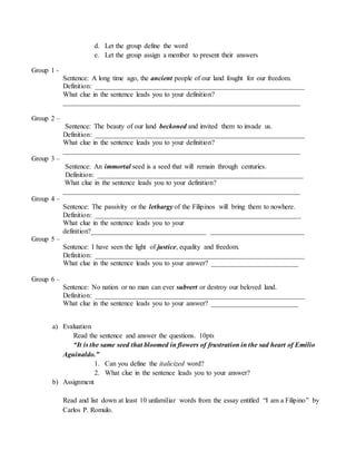 Synonyms clues lesson plan