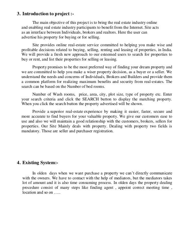 Synopsis for property portal projects for final year students