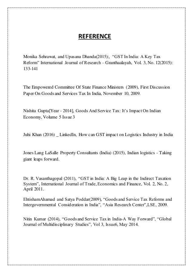 Research paper on goods and services tax