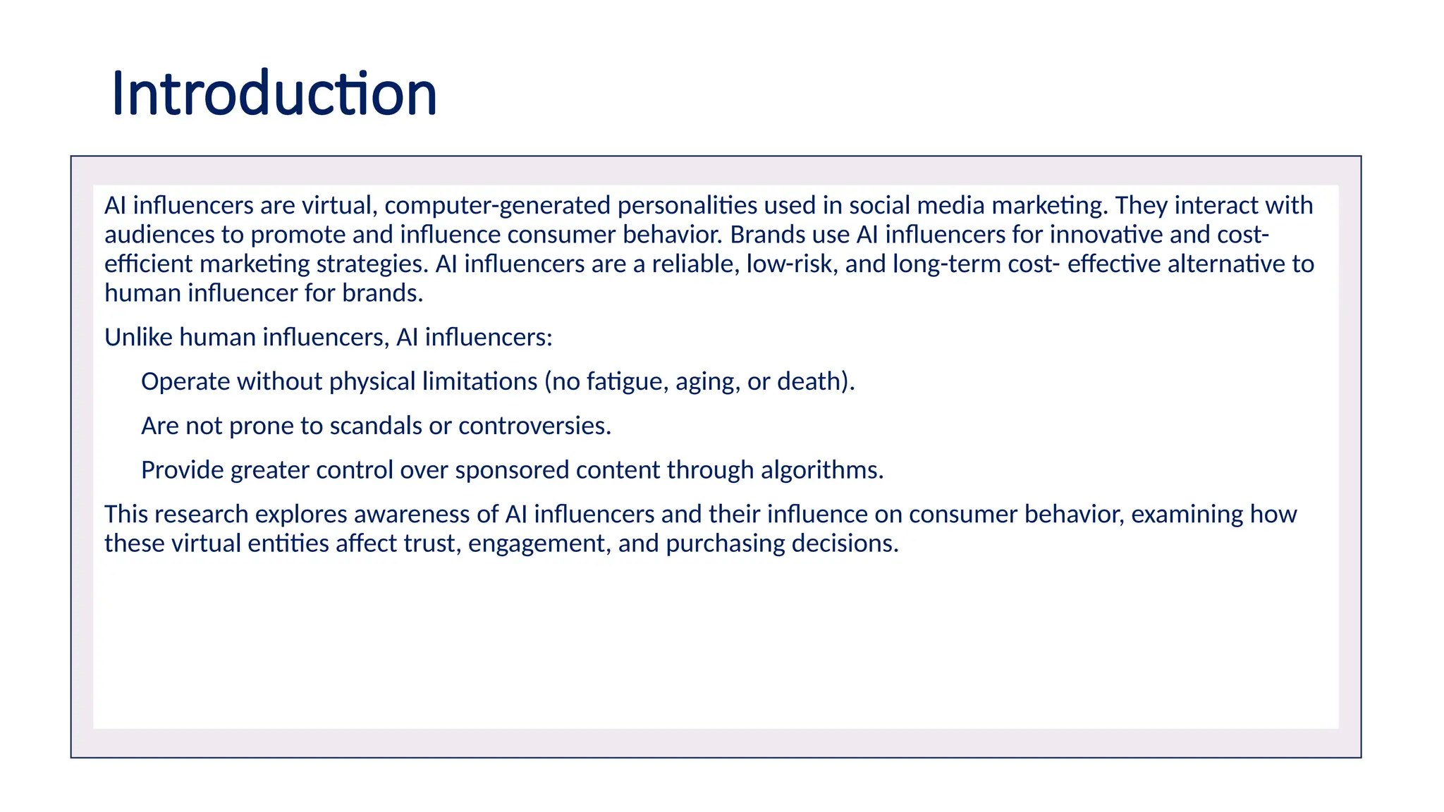 Studying the Impact of AI Influencer on Consumer Behavior | PPTX