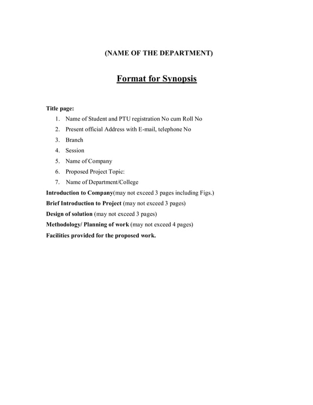 synopsis format for software project