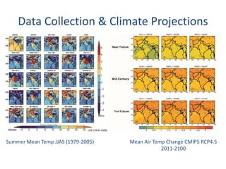 Data Collection & Climate Projections 
Mean Air Temp Change CMIP5 RCP4.5 
2011-2100 
Summer Mean Temp JJAS (1979-2005) 
 