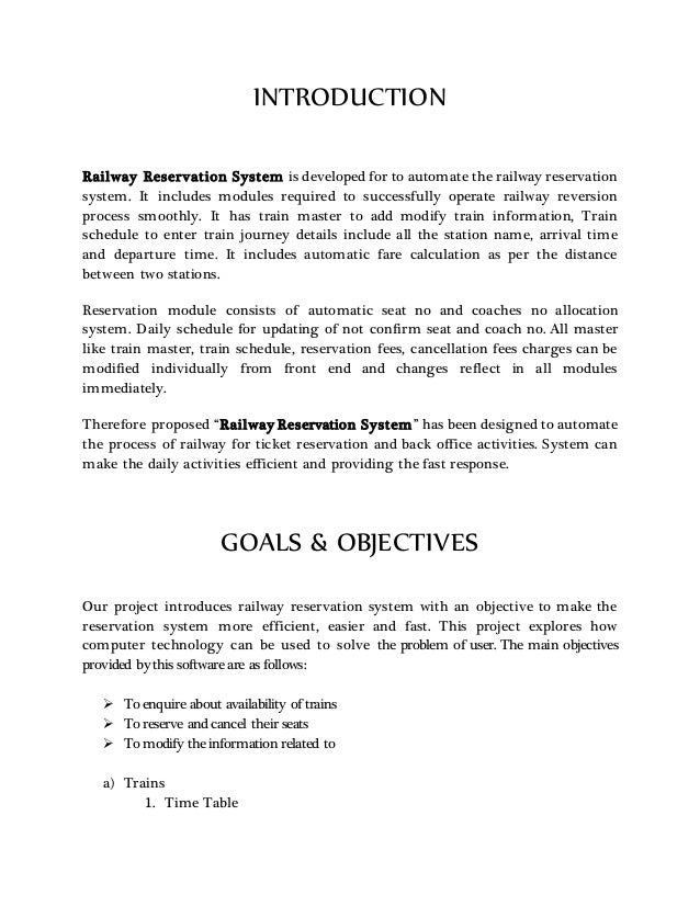 project report on railway reservation system project report on railway reservation system