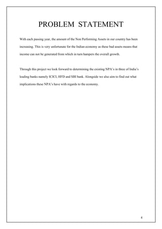 Synopsis - TO DETERMINE THE EXTENT OF NPA’S IN INDIA’S LEADING BANKS | PDF