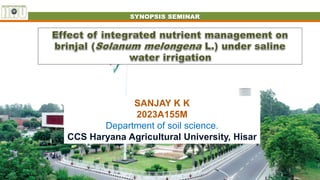 SANJAY K K
2023A155M
Department of soil science.
CCS Haryana Agricultural University, Hisar
SYNOPSIS SEMINAR
 