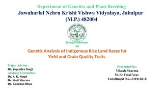 Genetic Analysis of Indigenous Rice Land Races for Yield and Grain ...