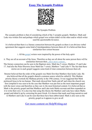Synoptic Essay | PDF