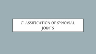 CLASSIFICATION OF SYNOVIAL
JOINTS
 