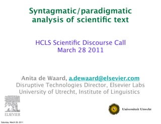 A syntagmatic/Paradigmatic analysis of scientific text | PDF