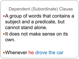 Simple SubjectA noun or pronoun completing or receiving the action.Theboydrove to the store. 