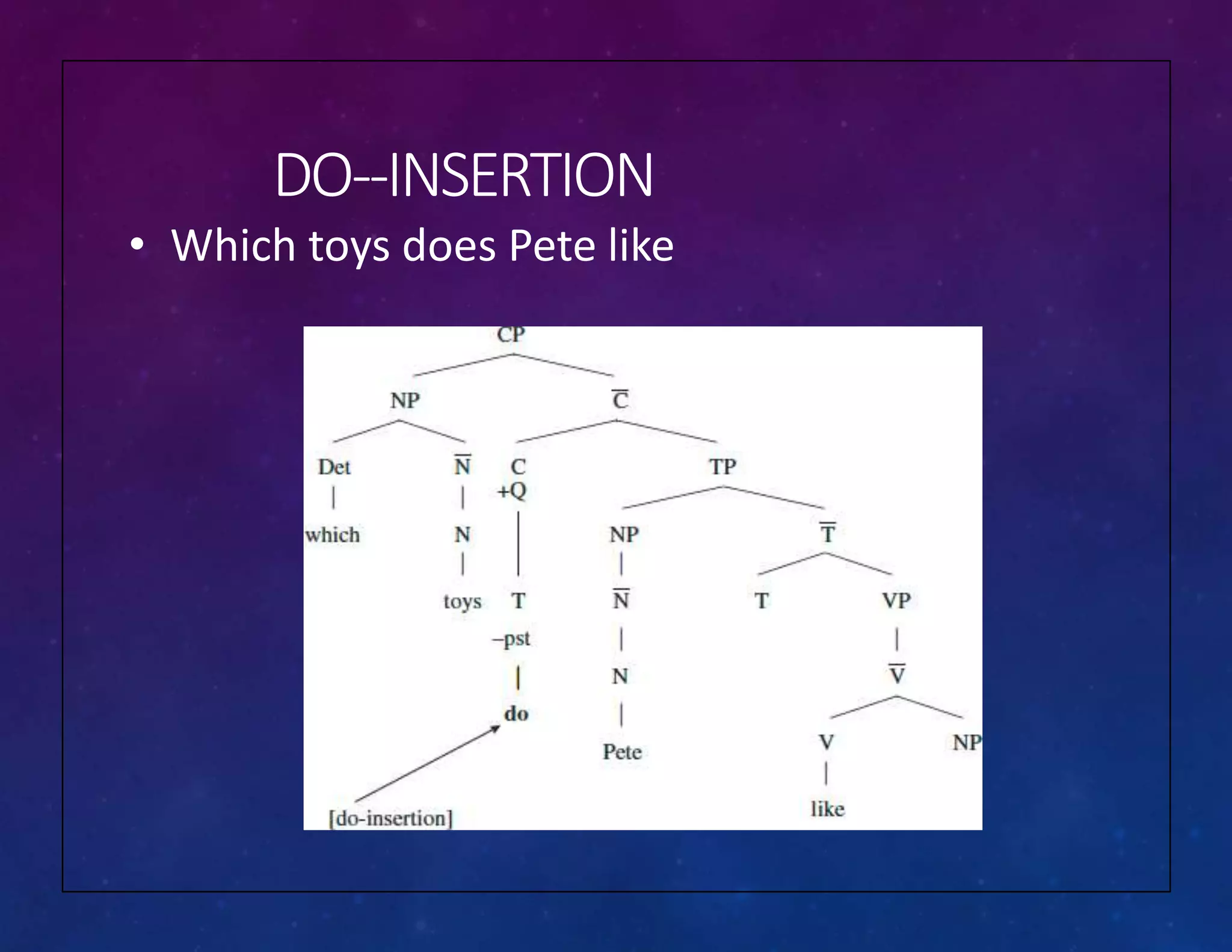 DO-‐INSERTION
• Which toys does Pete like
 