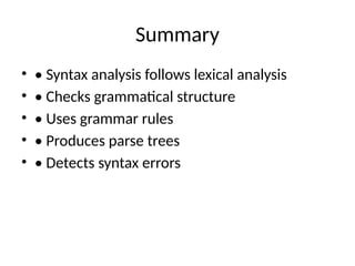 Comprehensive Guide to Syntax Analysis in Compiler Design | PPTX