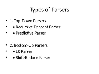 Comprehensive Guide to Syntax Analysis in Compiler Design | PPTX