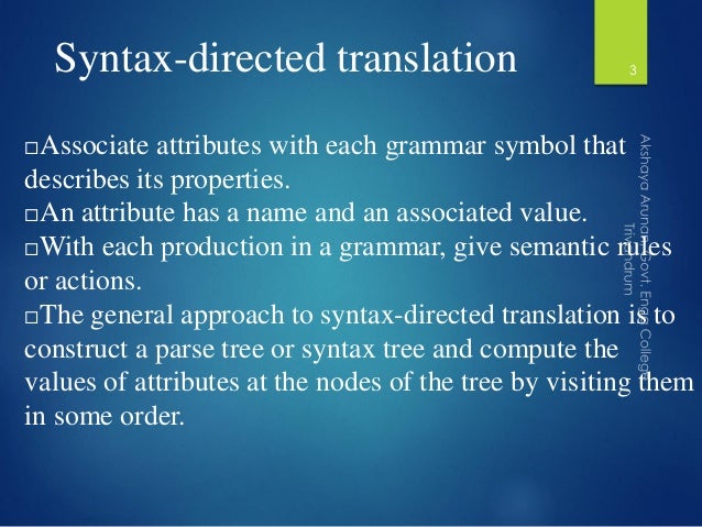 Syntax directed translation