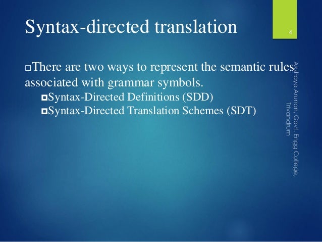 Syntax directed translation