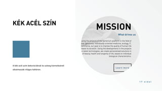 KÉK ACÉL SZÍN
1 7 o l d a l
A kék acél színt dekorációknál és szöveg kiemelésénél
alkalmazzák világos háttéren.
 