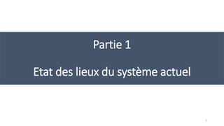 Partie 1
Etat des lieux du système actuel
3
 