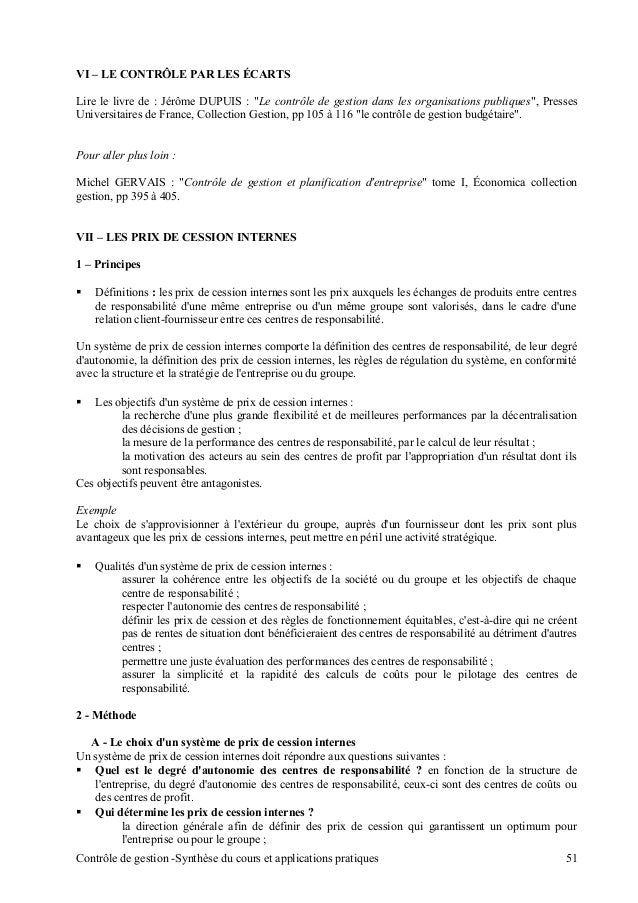 Synthese cours controle de gestion