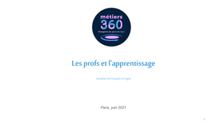 Les profs etl’apprentissage
Synthèse de l’enquête en ligne
Paris, juin 2021
1
 